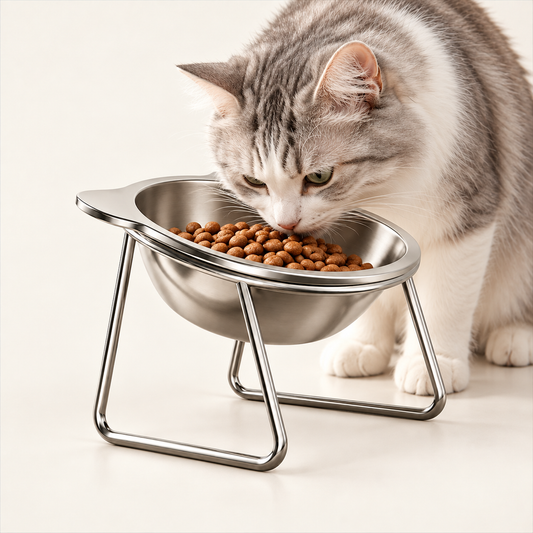 Elevated Stainless Steel Cat Bowl – 15° Tilted Raised Feeder