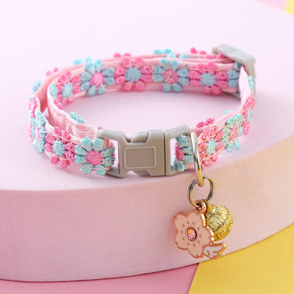 Pet Collar with Bell, Cute Paw Print Adjustable Safety Collar for Dogs, Puppies & Kittens