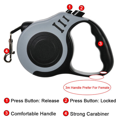 3m/5m Retractable Dog Leash, Strong Nylon, Durable Lead for Small, Medium & Large Dogs and Cats