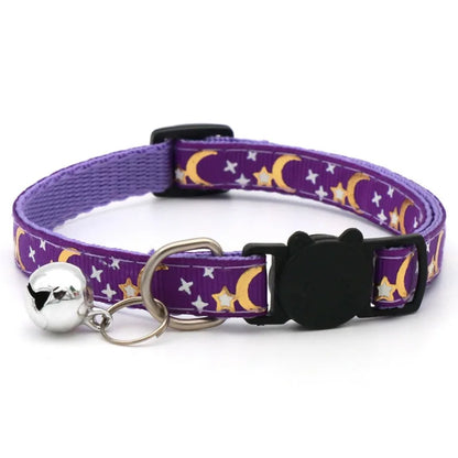 Pet Collar with Bell, Cute Paw Print Adjustable Safety Collar for Dogs, Puppies & Kittens