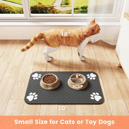 Pet Feeding Mat, Absorbent Quick-Dry Placemat, Non-Slip Waterproof Mat for Dog & Cat Food and Water Bowls