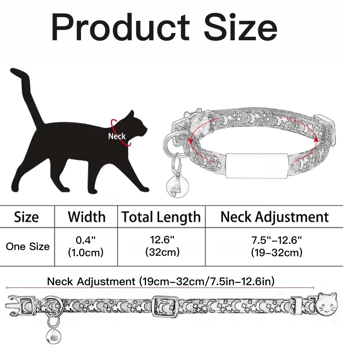 Personalized Cat Collar with Bell, Custom Engraved ID Tag, Glow Anti-Lost Collar for Kittens & Puppies