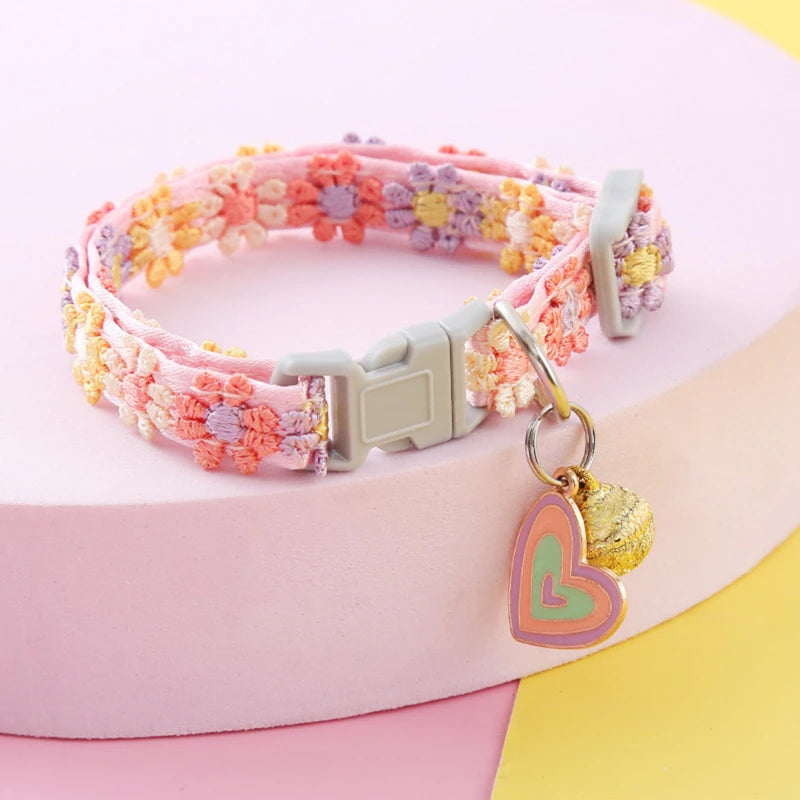 Pet Collar with Bell, Cute Paw Print Adjustable Safety Collar for Dogs, Puppies & Kittens
