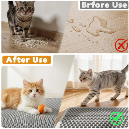 Cat Litter Mat, Double Layer Non-Slip Waterproof Litter Trapping Mat, Large, Wear-Resistant