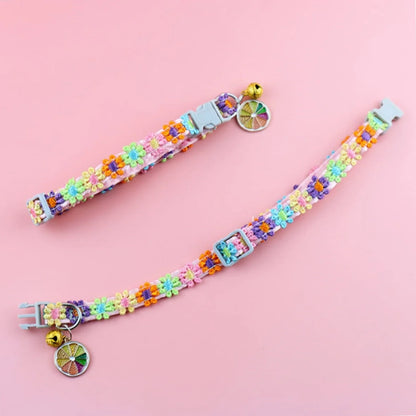 Pet Collar with Bell, Cute Paw Print Adjustable Safety Collar for Dogs, Puppies & Kittens