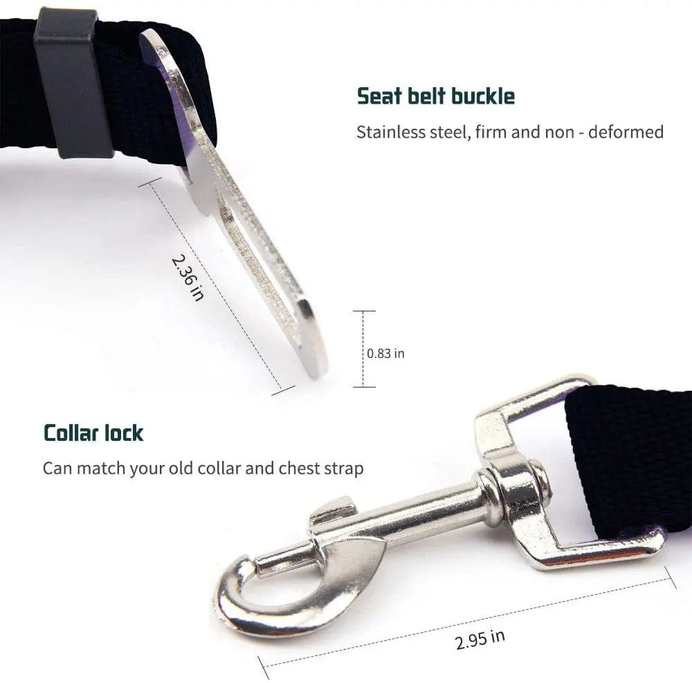 Adjustable Dog & Cat Car Seat Belt, Pet Safety Harness Lead Clip for Vehicle Travel
