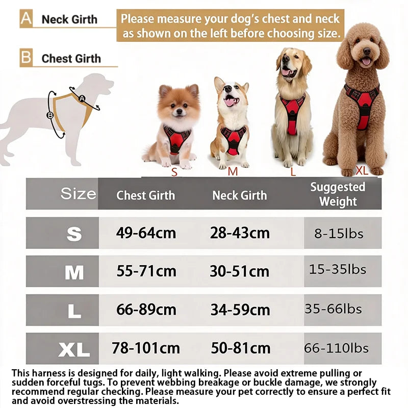 Adjustable No-Pull Dog Harness, Front Clip, Reflective with Handle, for Medium & Large Dogs