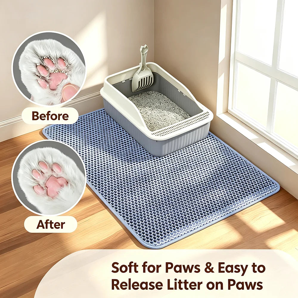Cat Litter Mat, Double Layer Non-Slip Waterproof Litter Trapping Mat, Large, Wear-Resistant