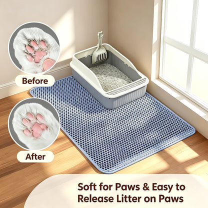 Cat Litter Mat, Double Layer Non-Slip Waterproof Litter Trapping Mat, Large, Wear-Resistant