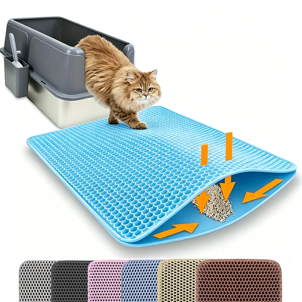 Cat Litter Mat, Double Layer Non-Slip Waterproof Litter Trapping Mat, Large, Wear-Resistant