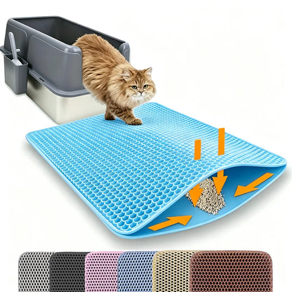 Cat Litter Mat, Double Layer Non-Slip Waterproof Litter Trapping Mat, Large, Wear-Resistant