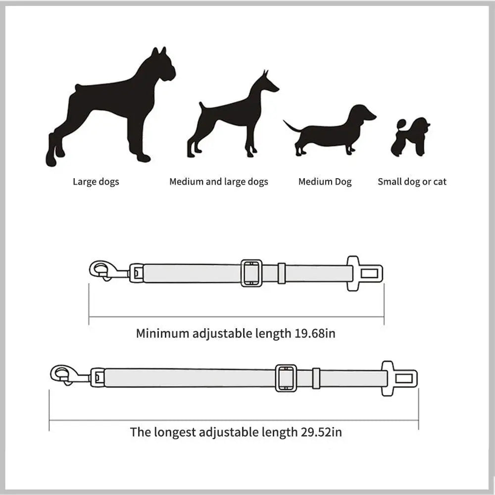 Adjustable Dog & Cat Car Seat Belt, Pet Safety Harness Lead Clip for Vehicle Travel