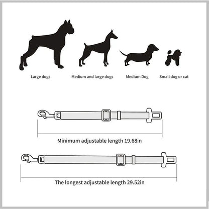 Adjustable Dog & Cat Car Seat Belt, Pet Safety Harness Lead Clip for Vehicle Travel