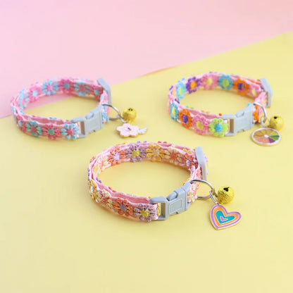 Pet Collar with Bell, Cute Paw Print Adjustable Safety Collar for Dogs, Puppies & Kittens