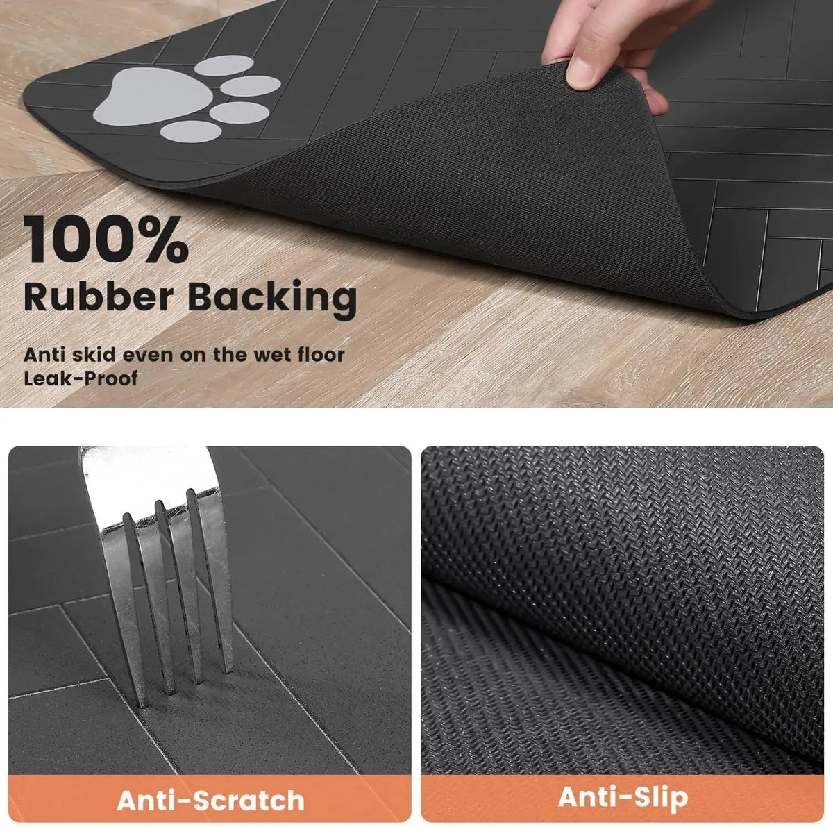 Pet Feeding Mat, Absorbent Quick-Dry Placemat, Non-Slip Waterproof Mat for Dog & Cat Food and Water Bowls