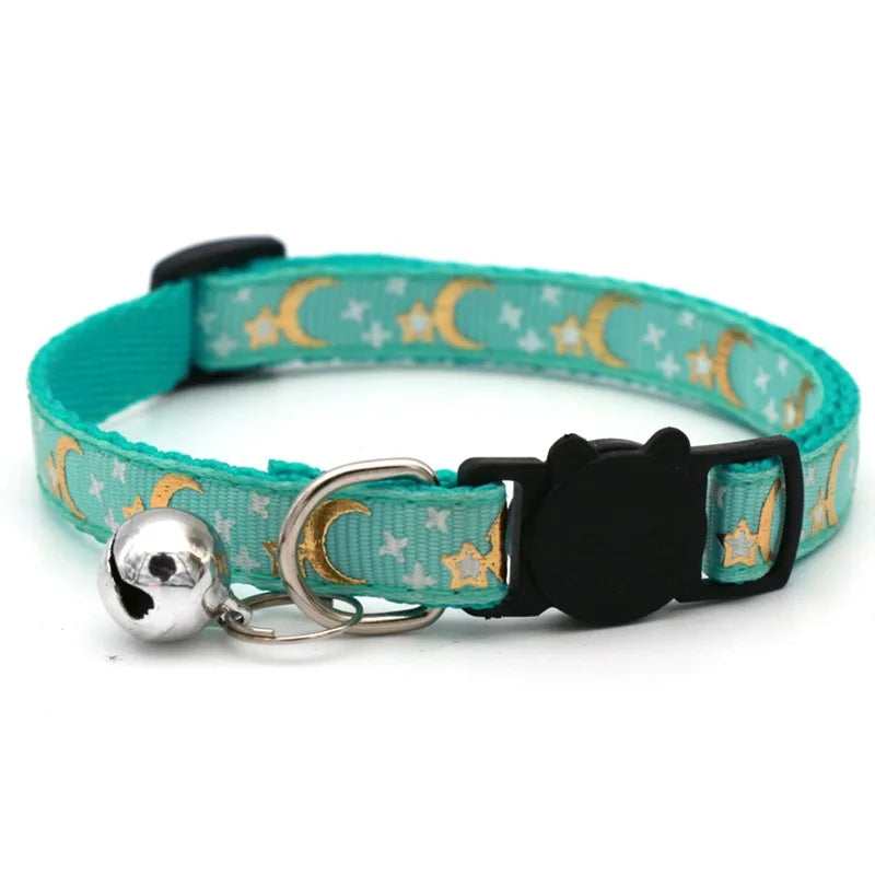 Pet Collar with Bell, Cute Paw Print Adjustable Safety Collar for Dogs, Puppies & Kittens