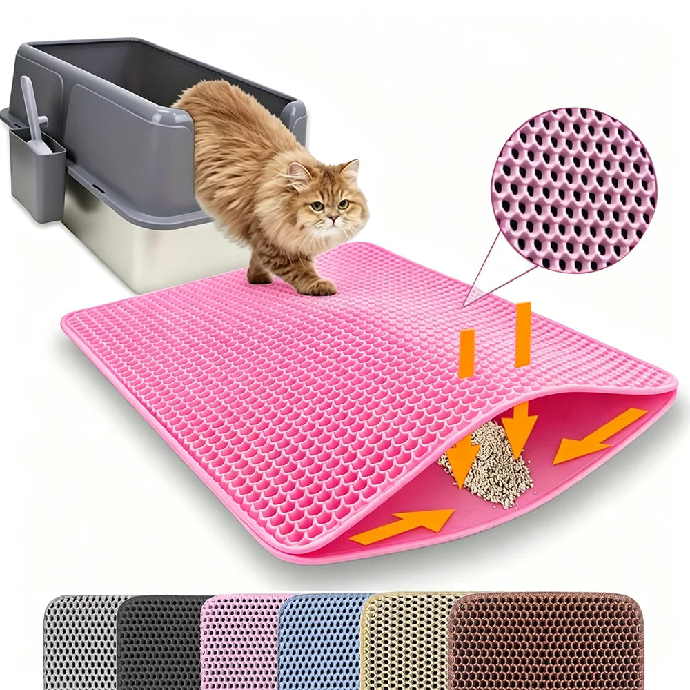Cat Litter Mat, Double Layer Non-Slip Waterproof Litter Trapping Mat, Large, Wear-Resistant