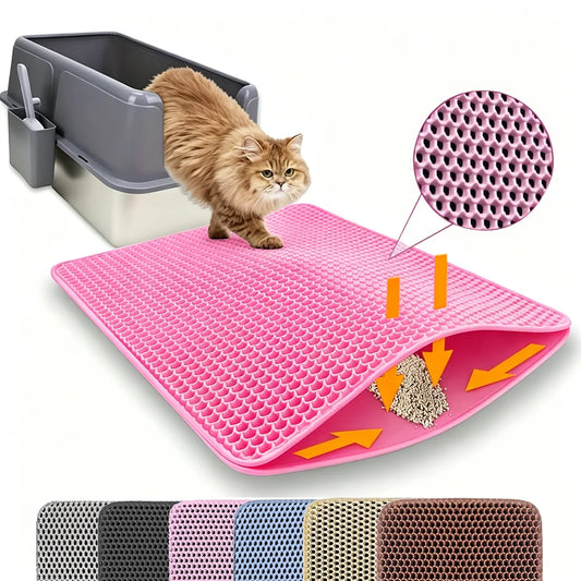 Cat Litter Mat, Double Layer Non-Slip Waterproof Litter Trapping Mat, Large, Wear-Resistant