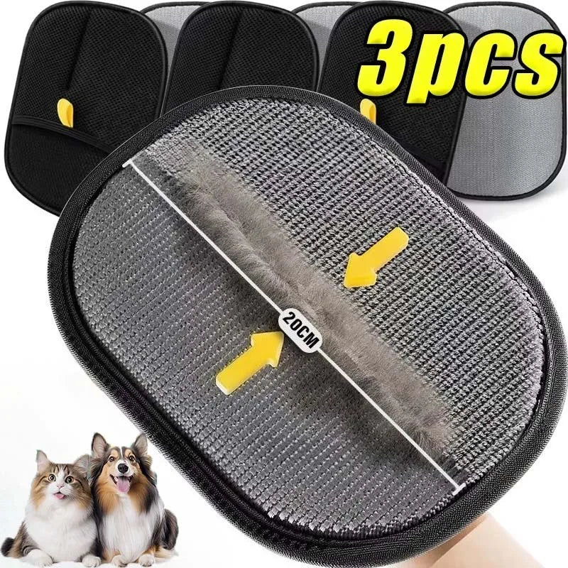 3Pcs Pet Grooming Glove, Double-Sided Hair Remover Massage Brush for Dogs & Cats, Self-Cleaning