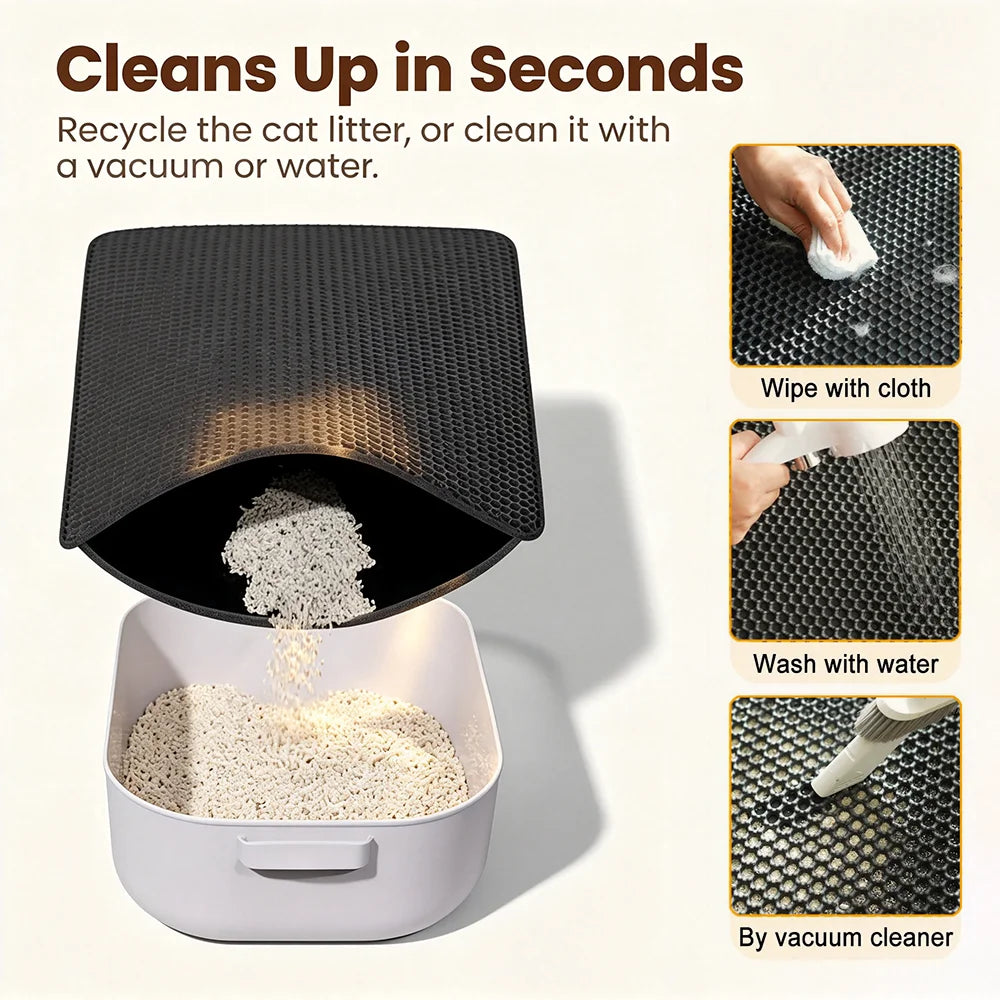 Cat Litter Mat, Double Layer Non-Slip Waterproof Litter Trapping Mat, Large, Wear-Resistant