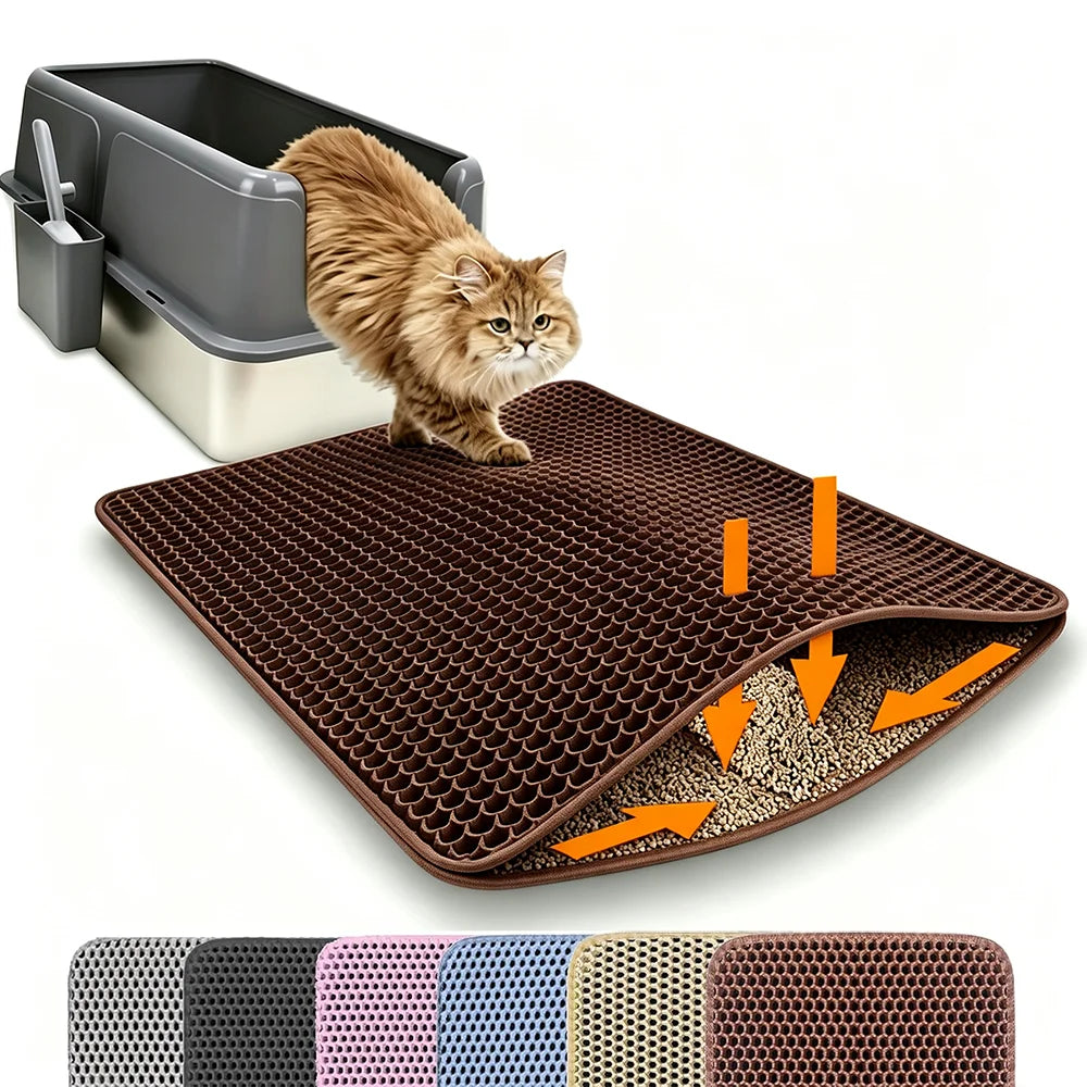 Cat Litter Mat, Double Layer Non-Slip Waterproof Litter Trapping Mat, Large, Wear-Resistant