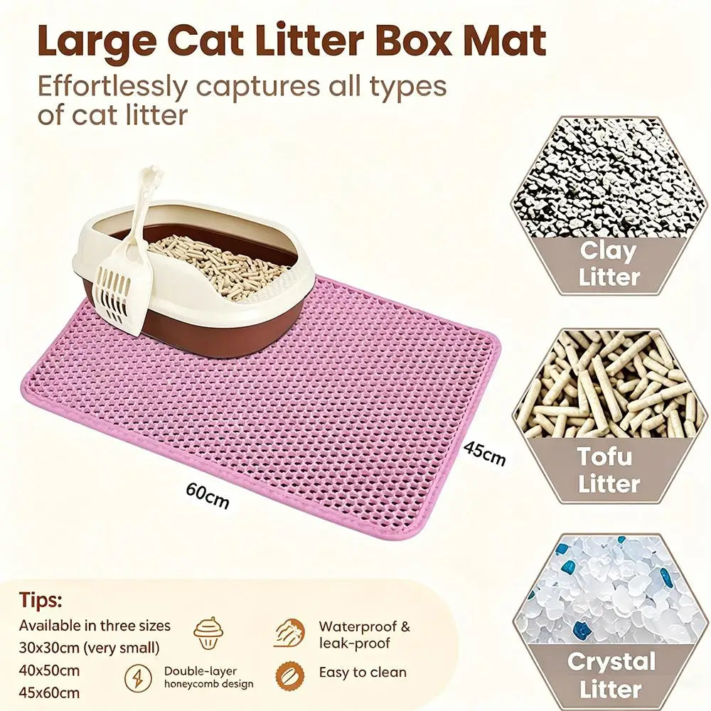 Cat Litter Mat, Double Layer Non-Slip Waterproof Litter Trapping Mat, Large, Wear-Resistant