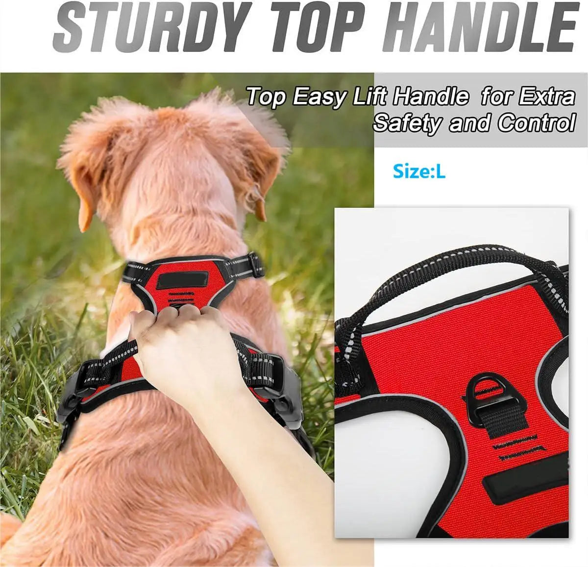 Adjustable No-Pull Dog Harness, Front Clip, Reflective with Handle, for Medium & Large Dogs