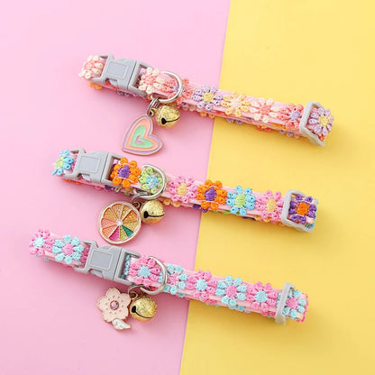 Pet Collar with Bell, Cute Paw Print Adjustable Safety Collar for Dogs, Puppies & Kittens