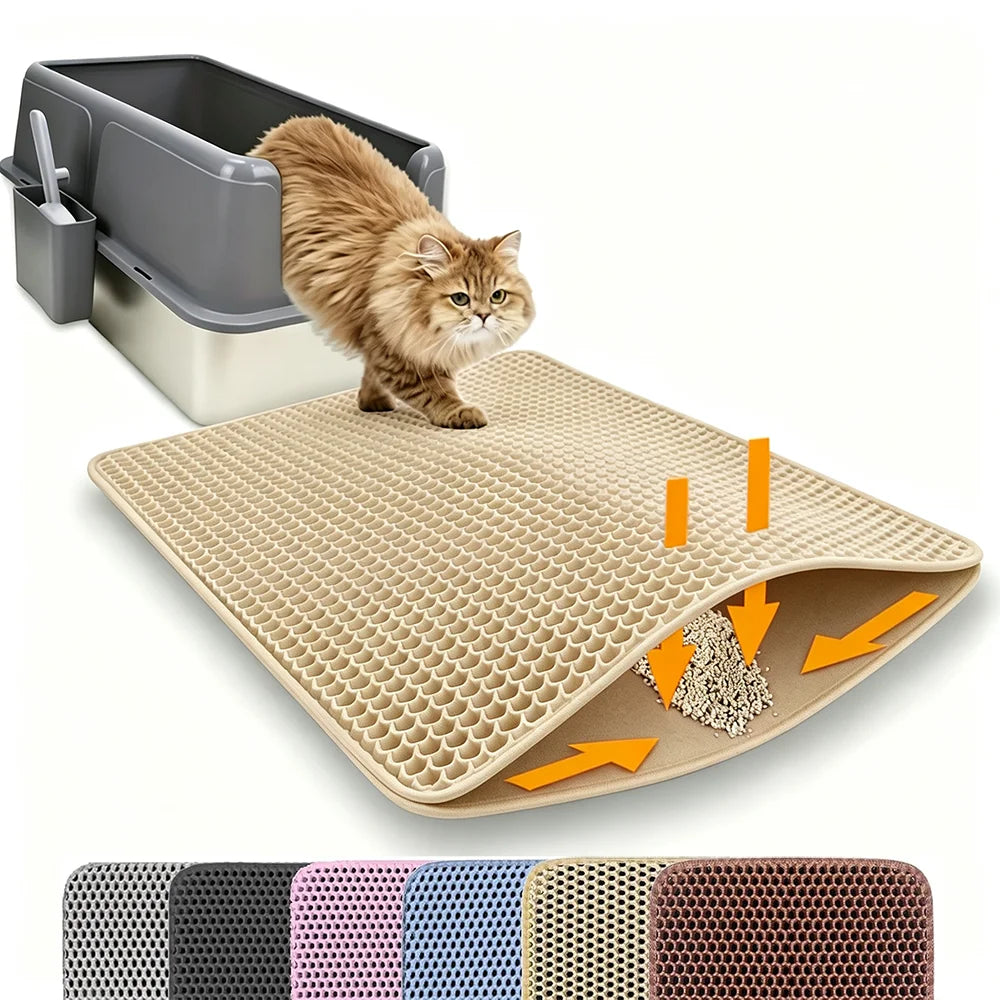 Cat Litter Mat, Double Layer Non-Slip Waterproof Litter Trapping Mat, Large, Wear-Resistant