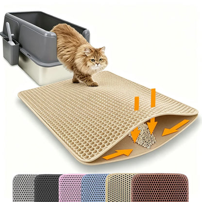 Cat Litter Mat, Double Layer Non-Slip Waterproof Litter Trapping Mat, Large, Wear-Resistant