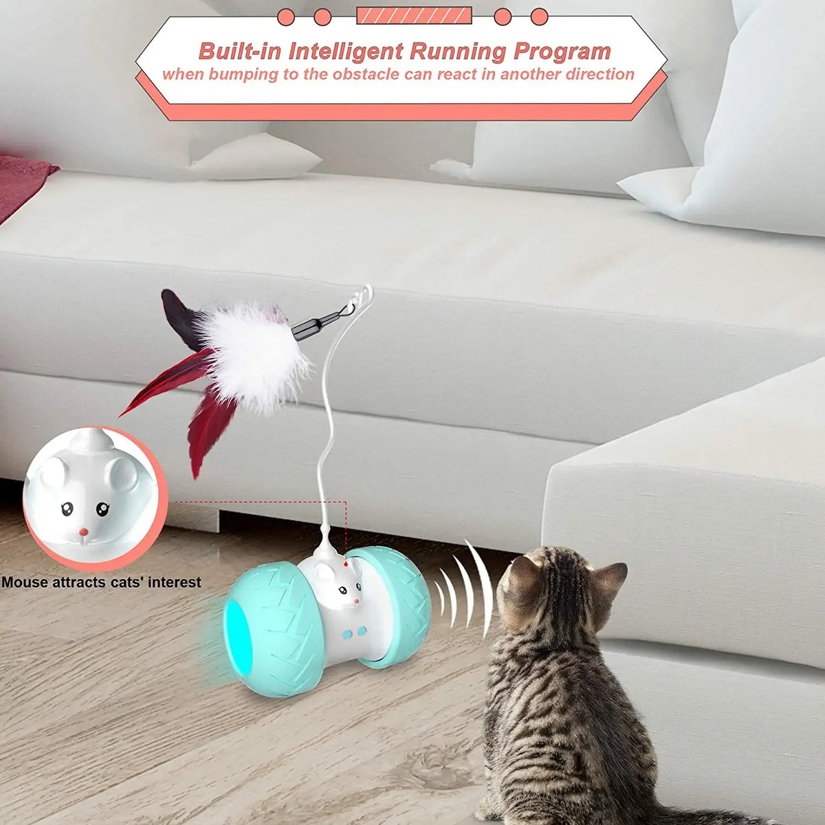 Interactive Cat Toys for Indoor Cats, Automatic Kitten Toys Electronic with Mouse and 3 Feathers
