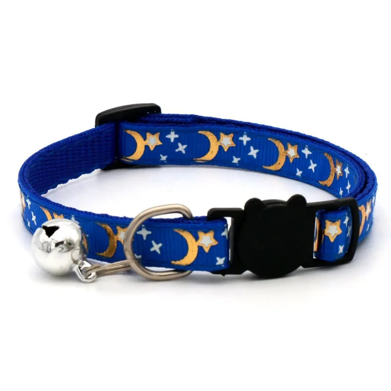 Pet Collar with Bell, Cute Paw Print Adjustable Safety Collar for Dogs, Puppies & Kittens