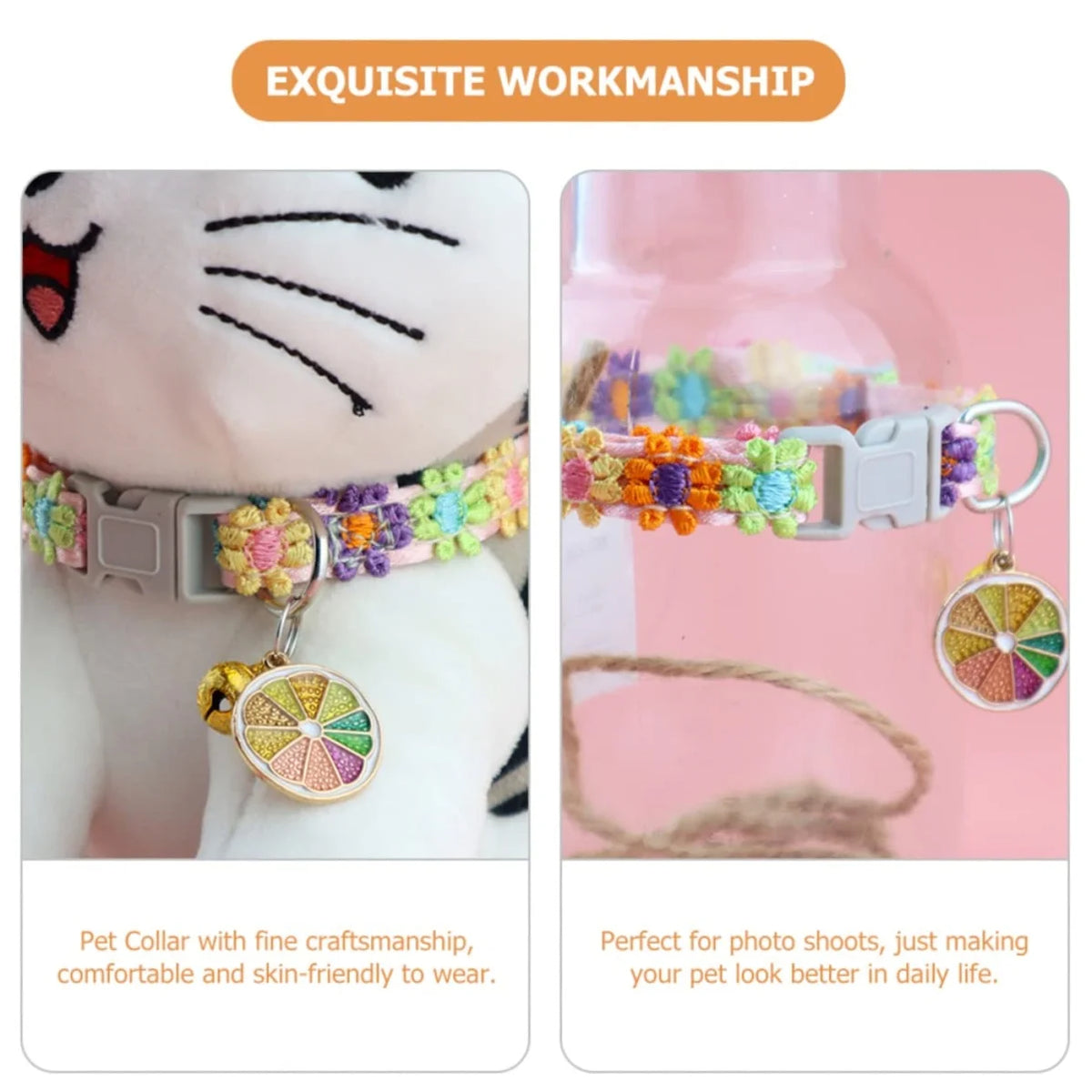 Pet Collar with Bell, Cute Paw Print Adjustable Safety Collar for Dogs, Puppies & Kittens