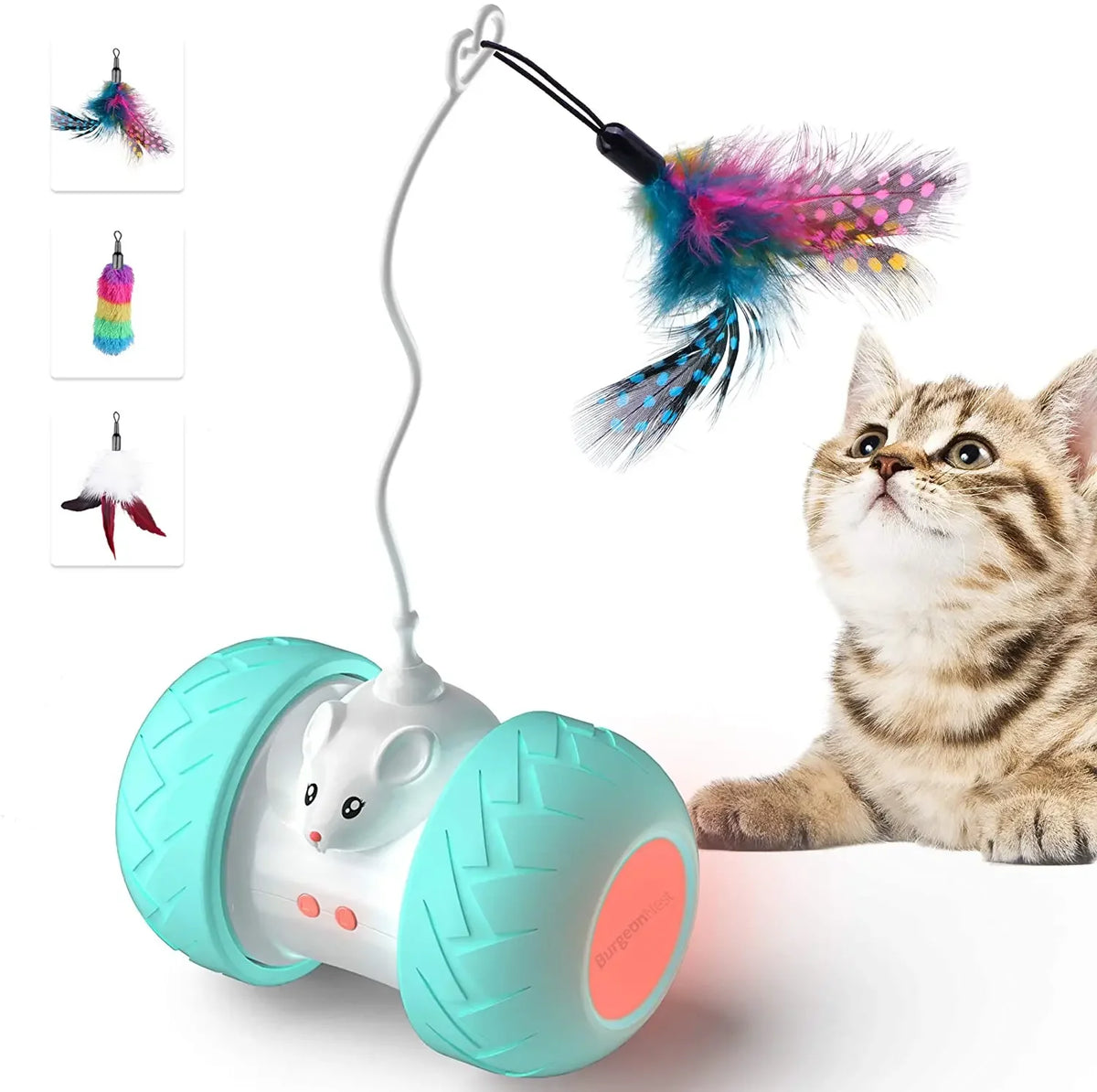 Interactive Cat Toys for Indoor Cats, Automatic Kitten Toys Electronic with Mouse and 3 Feathers