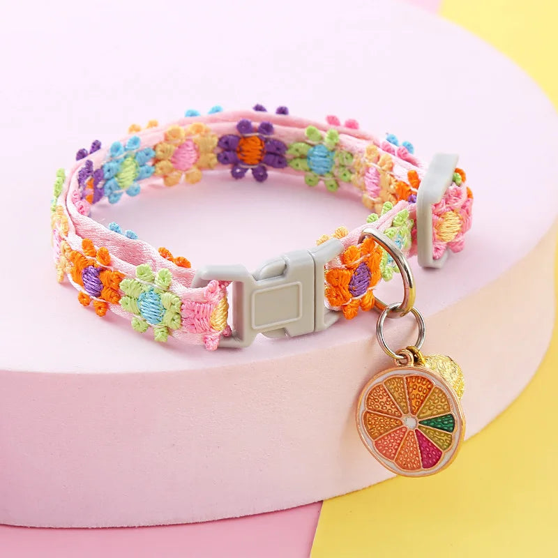 Pet Collar with Bell, Cute Paw Print Adjustable Safety Collar for Dogs, Puppies & Kittens
