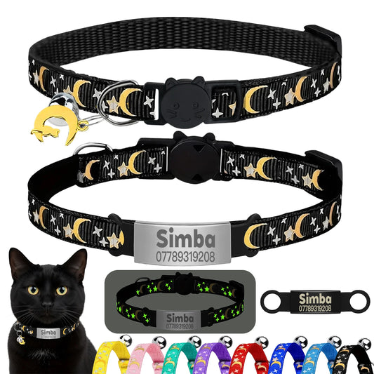 Personalized Cat Collar with Bell, Custom Engraved ID Tag, Glow Anti-Lost Collar for Kittens & Puppies