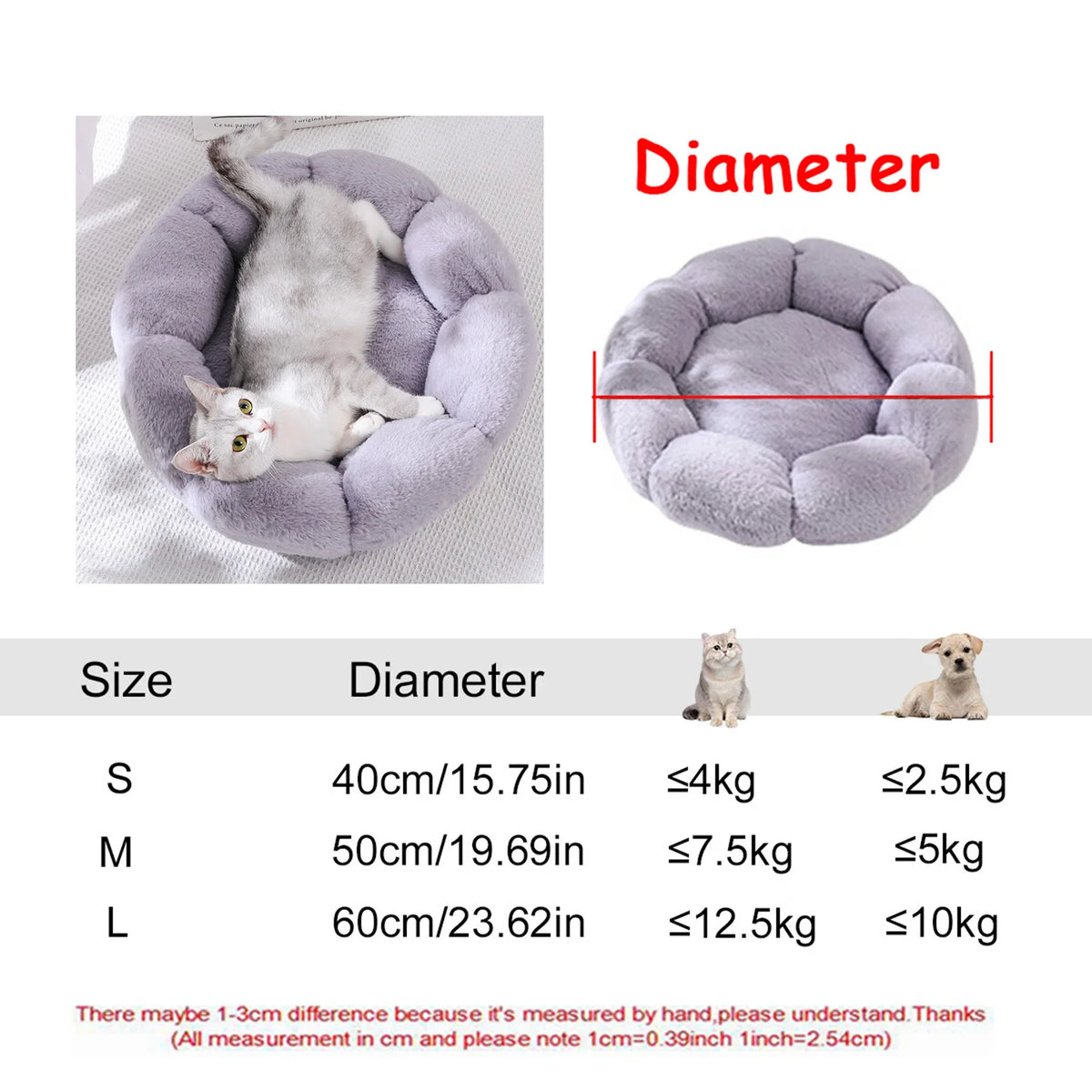 40-90cm 6 Sizes Round Pet Bed for Large Dog Bed Super Soft Cat Bed