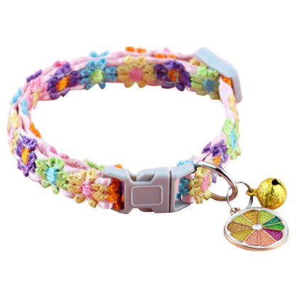 Pet Collar with Bell, Cute Paw Print Adjustable Safety Collar for Dogs, Puppies & Kittens