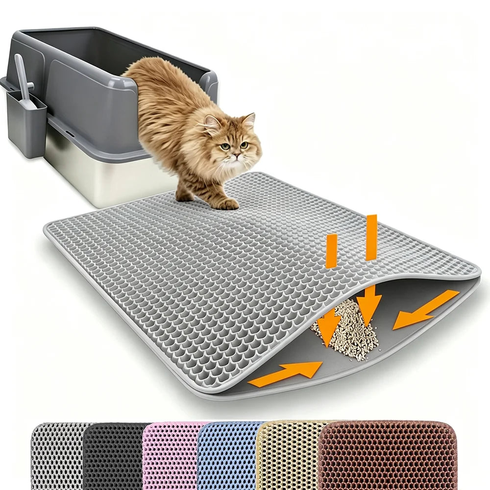Cat Litter Mat, Double Layer Non-Slip Waterproof Litter Trapping Mat, Large, Wear-Resistant