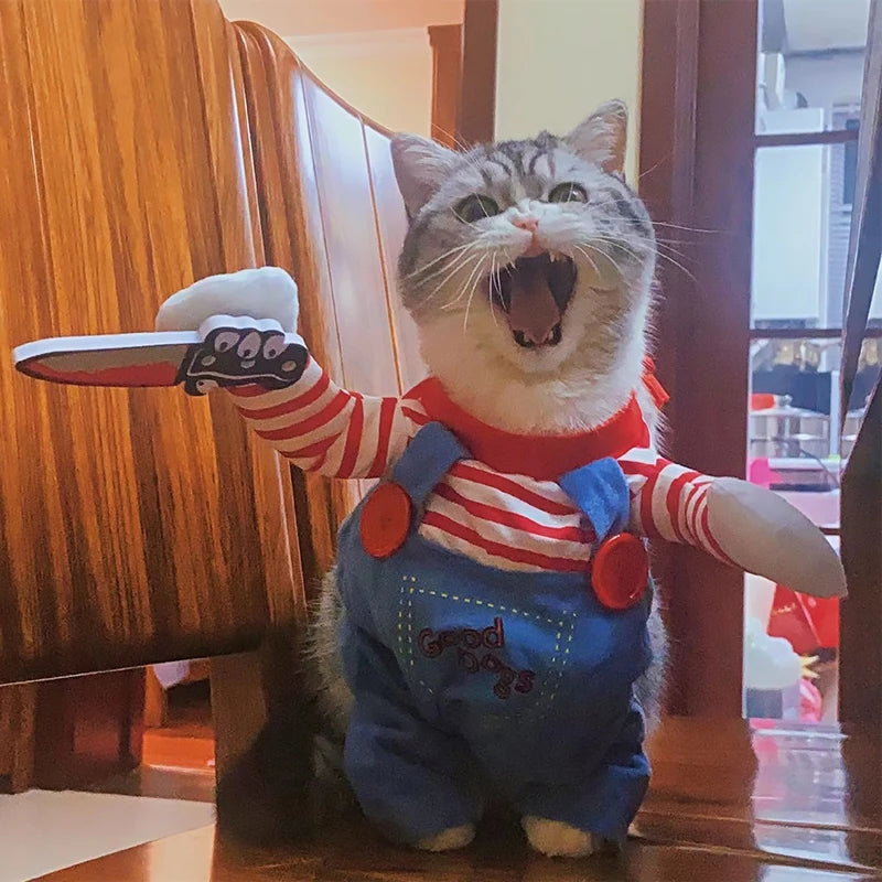 Funny Halloween Pet Costume – Soft Warm Jumpsuit for Cats & Small Dogs