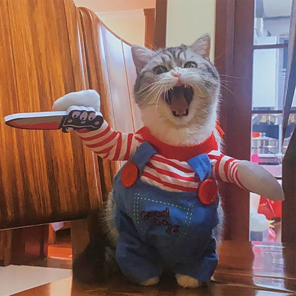 Funny Halloween Pet Costume – Soft Warm Jumpsuit for Cats & Small Dogs