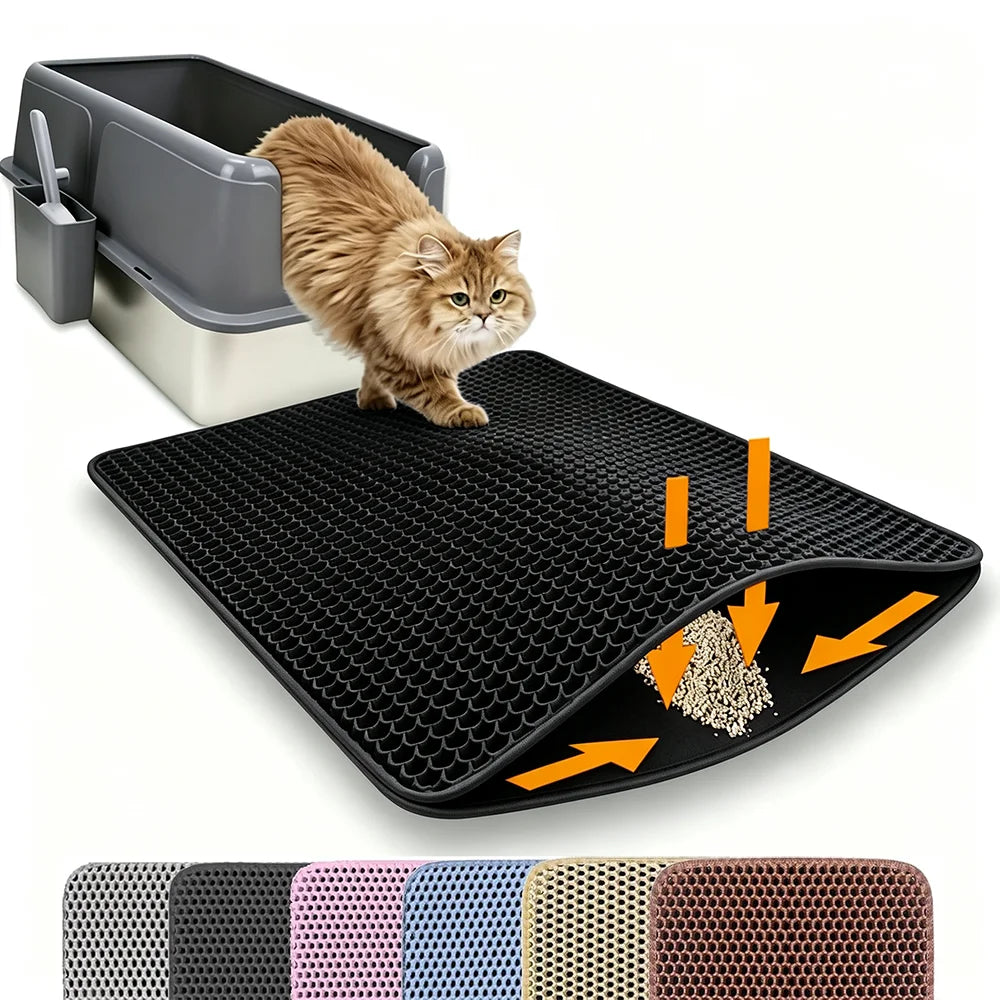 Cat Litter Mat, Double Layer Non-Slip Waterproof Litter Trapping Mat, Large, Wear-Resistant
