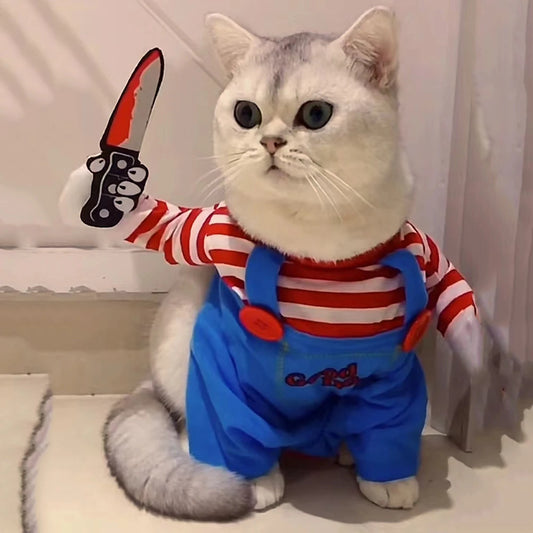 Funny Halloween Pet Costume – Soft Warm Jumpsuit for Cats & Small Dogs