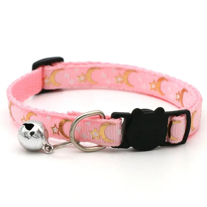 Pet Collar with Bell, Cute Paw Print Adjustable Safety Collar for Dogs, Puppies & Kittens