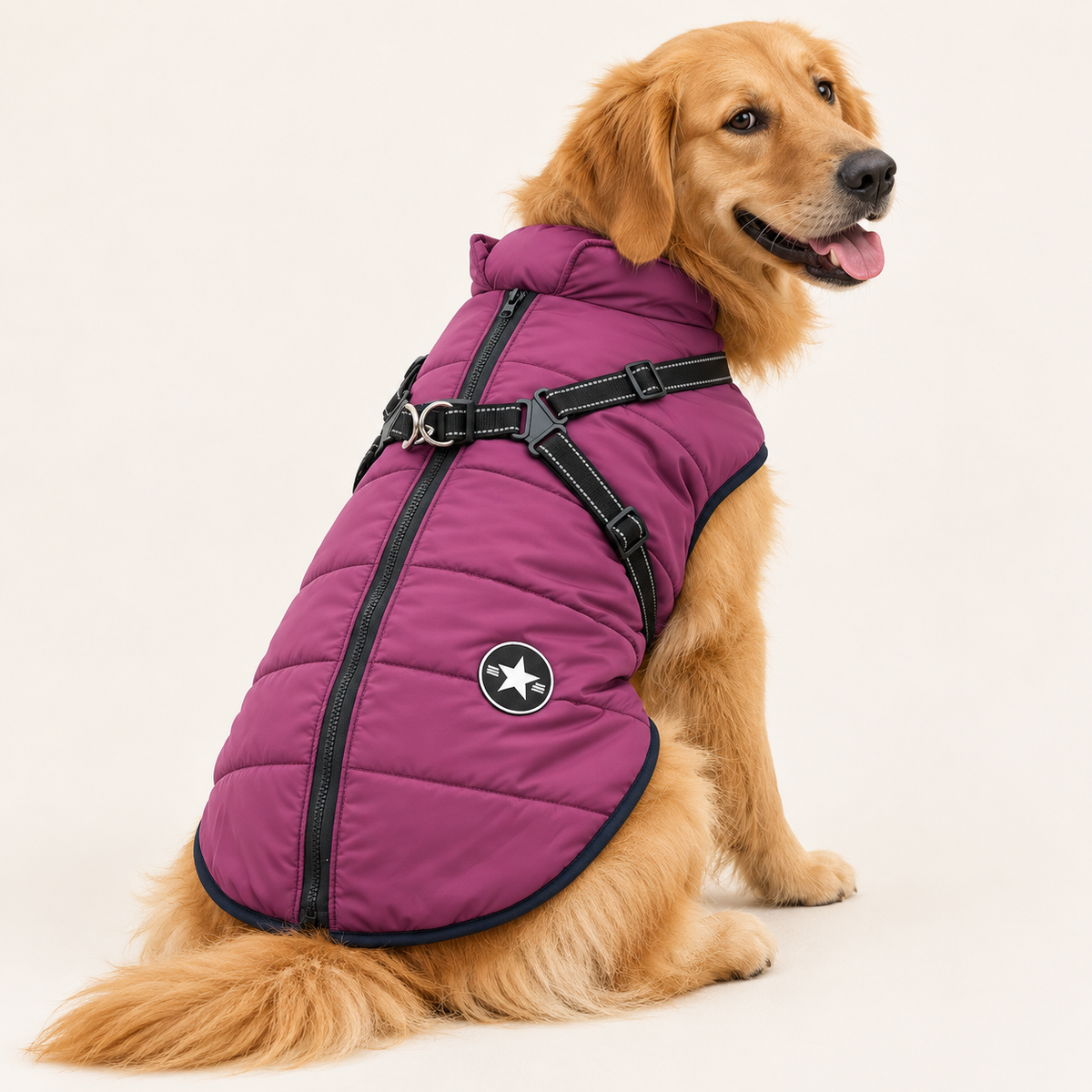 Waterproof Dog Winter Coat with Built-In Harness – Warm & Reflective