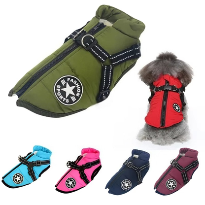 Waterproof Dog Winter Coat with Built-In Harness – Warm & Reflective