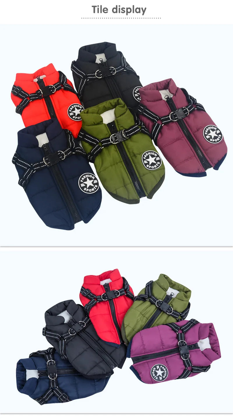 Waterproof Dog Winter Coat with Built-In Harness – Warm & Reflective