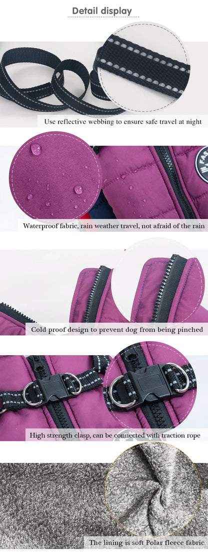Waterproof Dog Winter Coat with Built-In Harness – Warm & Reflective