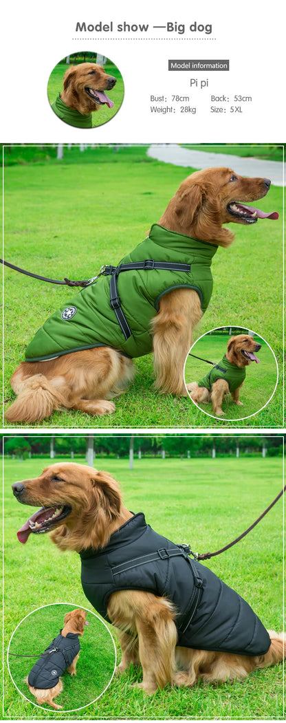 Waterproof Dog Winter Coat with Built-In Harness – Warm & Reflective