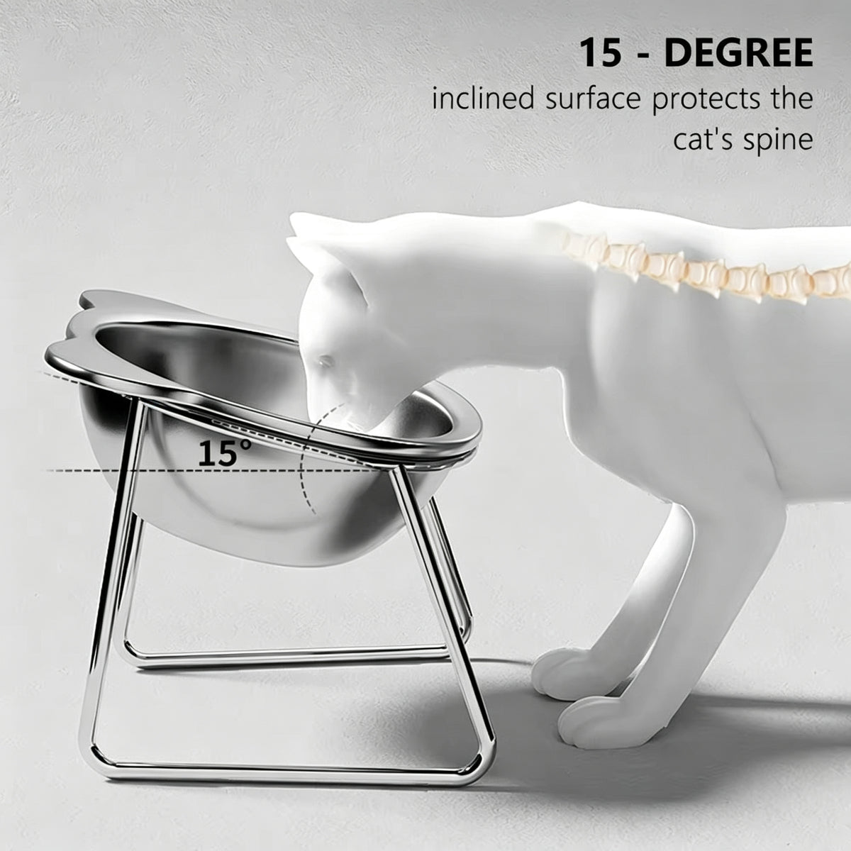 Elevated Stainless Steel Cat Bowl – 15° Tilted Raised Feeder